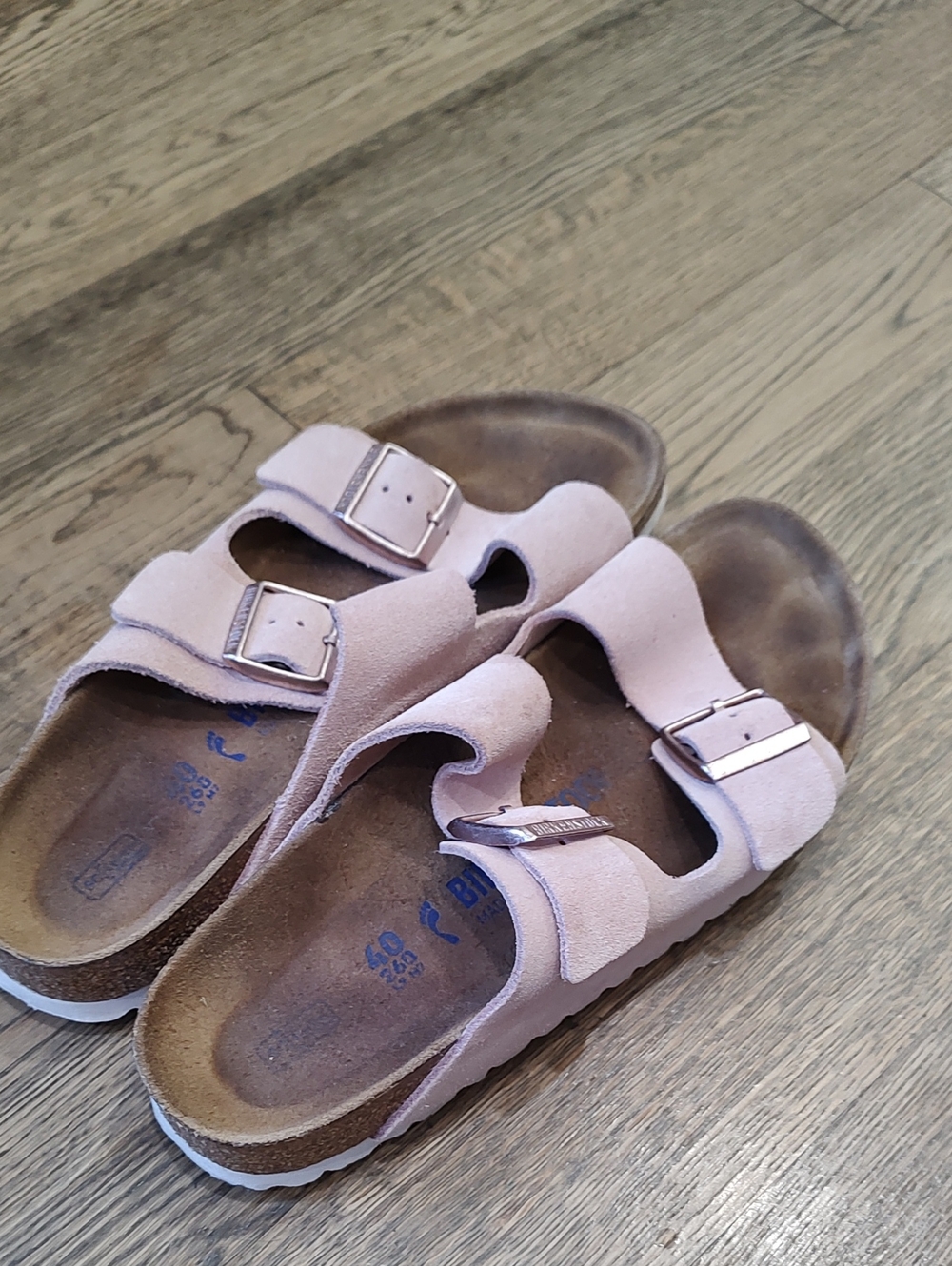 Birkenstock Double-Buckle Suede Sandals in Pale Blush